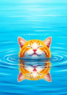 Cat swimming in blue water