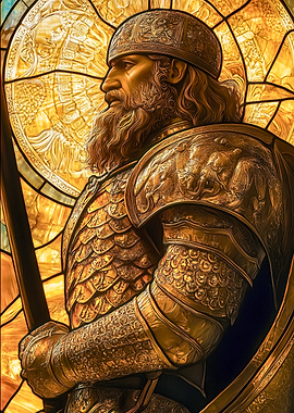 Golden Knight Stained Glass Portrait