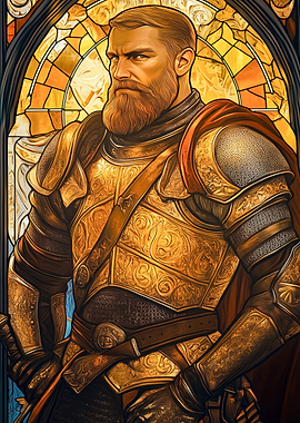 Medieval Knight in Golden Armor Portrait