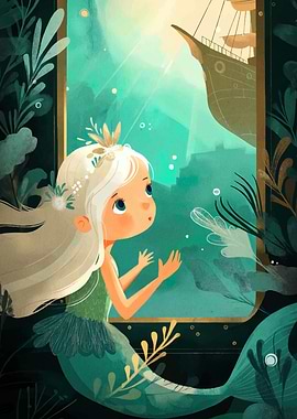 Mermaid and Ship Illustration