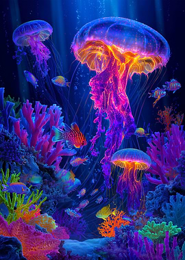 Vibrant Jellyfish and Coral Reef Scene