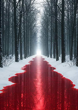 Red River in Snowy Forest