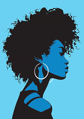 Blue Silhouette Afro Woman Minimalist Pop Art Illustration