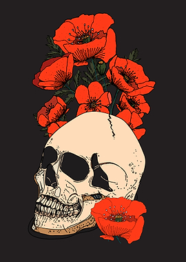 Skull with Poppies Illustration