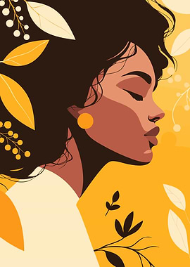 Woman with Autumn Nature Minimalist Art Illustration