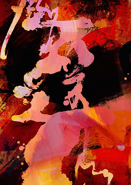 Abstract Painting with Red and Pink Hues