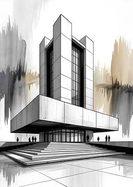 Modern Building Sketch with Abstract Background