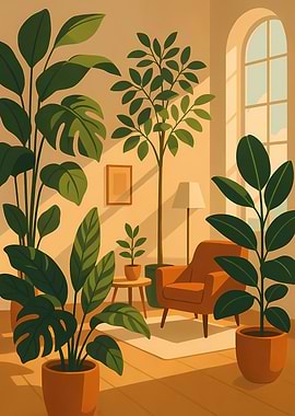 Indoor Plants and Armchair Illustration