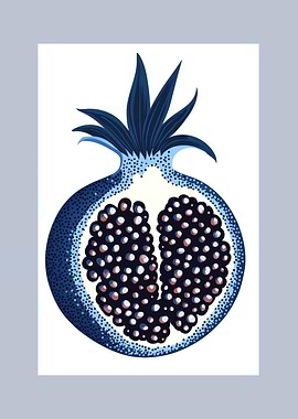 Blue Pomegranate Illustration | Bold Fruit Wall Decor