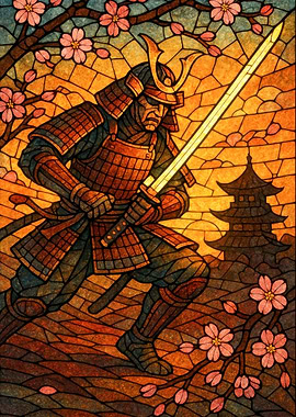 Samurai stained glass art