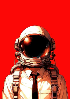 Astronaut in Business Attire on Red