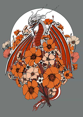Dragon in Flowers Illustration