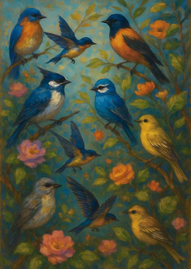 Birds and Flowers Painting