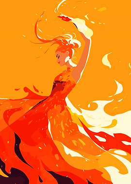 Fiery Dancer in Dress Minimalist Art Illustration