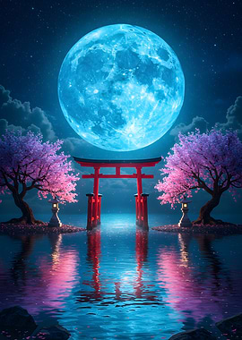 Japanese Torii Gate with Cherry Blossoms