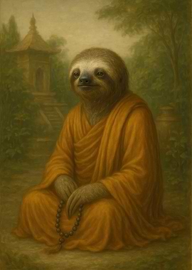 Sloth Monk Meditation - Meditating Sloth Monk - Zen Animal Art
