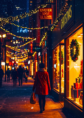Christmas shopping on a snowy night