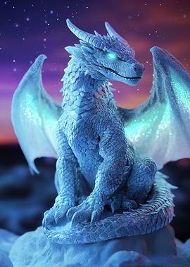 Icy Blue Dragon with Glowing Wings