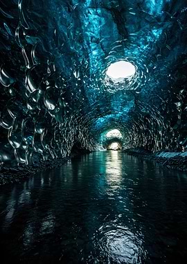 Ice Cave with Water Flowing Through