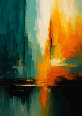 Abstract Painting with Teal and Orange
