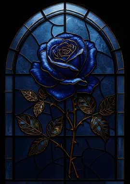Blue Rose Stained Glass Window