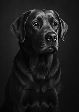 Elegant Black Labrador Portrait - Monochrome Dog Art