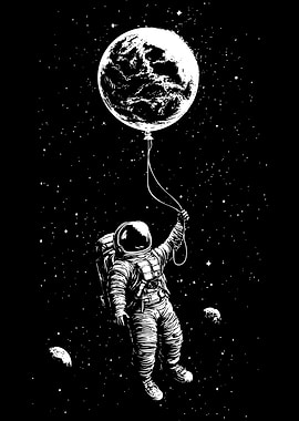 Astronaut with Earth Balloon in Space
