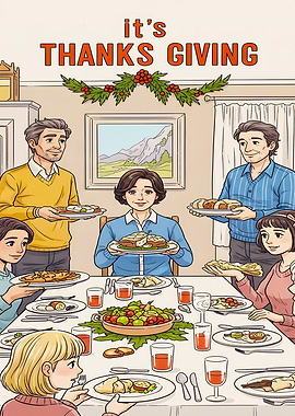 Thanks giving Family Dinner Illustration