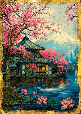 Fuji’s Sacred Bloom Retro Art