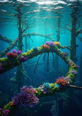 Underwater Forest with Colorful Coral Growth