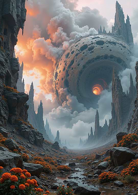 Surreal Landscape with Giant Sphere