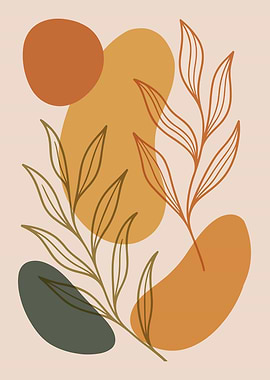 Abstract Botanical Art with Earth Tones | Minimalist Nature Poster | Modern Boho Leaf Artwork | Neutral Aesthetic Home Decor