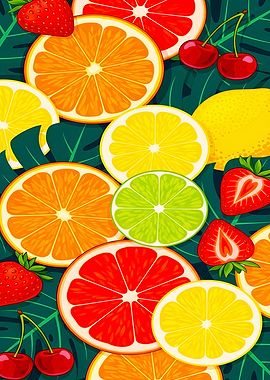 Colorful Fruit Slices and Berries