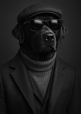 Dapper Dog in Suit and Shades - Cool Black Labrador with Sunglasses & Tweed Hat - Stylish Dog Portrait