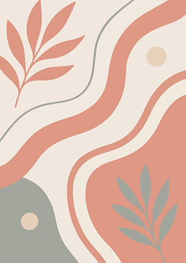 Abstract Floral Wall Art with Wavy Lines | Minimal Boho Botanical Print | Modern Line Art Flowers | Neutral Aesthetic Nature Poster