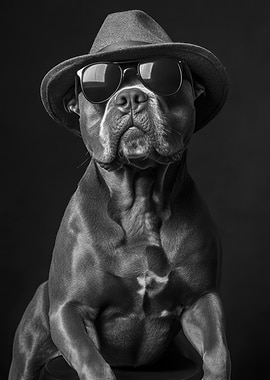 Dog with Hat and Sunglasses Cool Pitbull in Hat and Sunglasses - Hipster Dog Portrait
