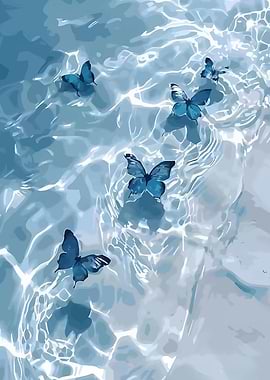 Blue Butterflies on Water Surface