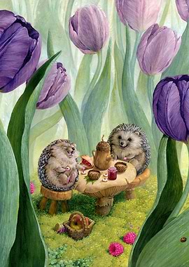 Hedgehog Tea Party in Tulip Garden