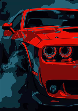 Red Dodge Challenger Car Art