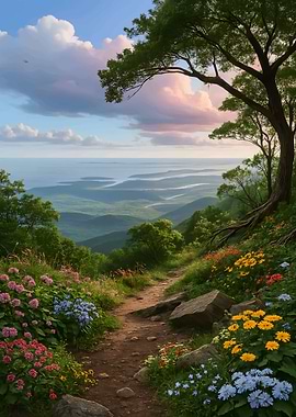 Scenic Mountain Trail with Flowers