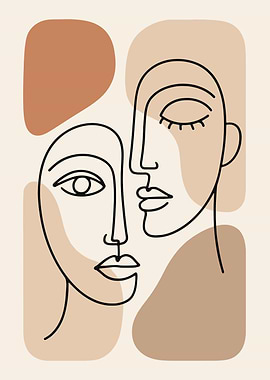 Abstract Faces Line Art