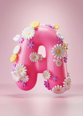 Floral Pink Letter A Decoration - Letter A with Floral Accents - Whimsical Initial Art