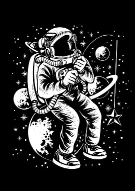 Astronaut in Space Black and White