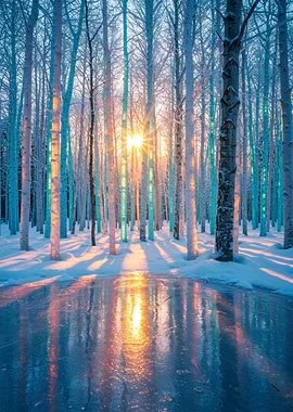 Winter Forest Sunrise Reflection
