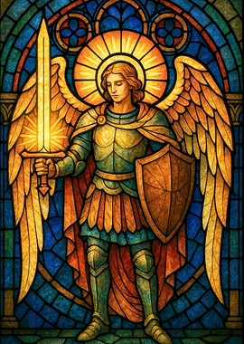 Stained Glass Angel with Sword