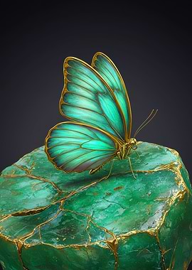 Emerald Butterfly on Malachite Stone