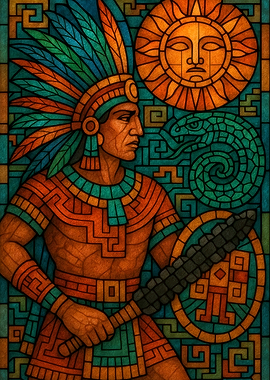 Aztec Warrior Stained Glass Illustration