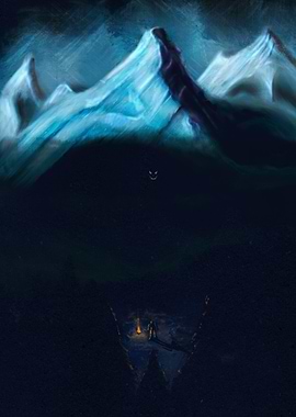 Night Mountains and Lonely Figure