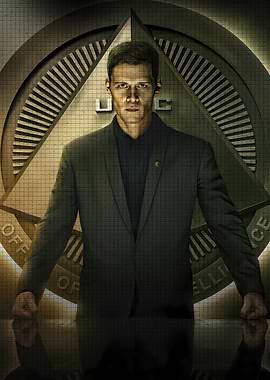 Officer in front of Intelligence Seal