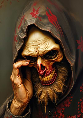 Hooded Skull with Beard